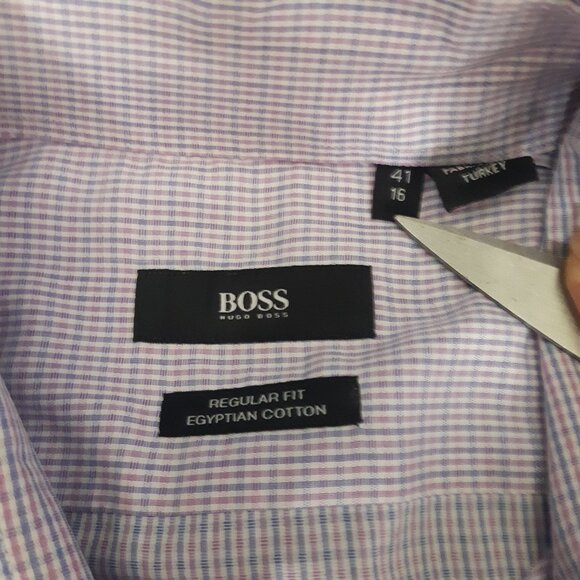 BOSS Hugo Boss SZ 16 Reg Men's Button Up Shirt Red & Blue Check Egyptian Cotton - Picture 6 of 11